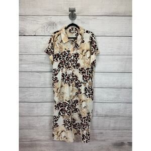 Cato Plus Size Cream Cheetah Floral Button Front Midi Dress Size 18/20W